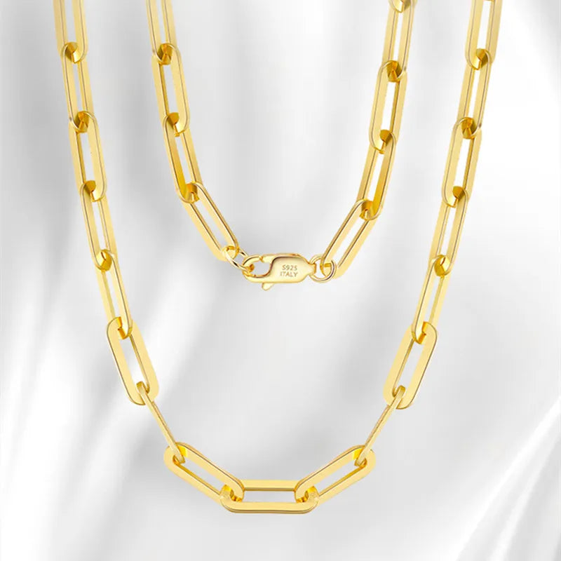 Fashion 14k Gold-plated Chunky Cross Chains 925 Sterling Silver Paperclip Link Chain Necklace