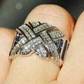 CAOSHI Gorgeous Geometric Design Blue Crystal Cubic Zirconia Wide Band Rings for Wedding Engagement Silver Plated CZ Rings Women