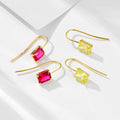 Light Luxury Popular Ear Hook Earrings S925 Sterling Silver Gold Plated Peridot Yellow Garnet Red Big square Zircon Earrings