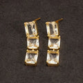 EC1962 23 Womans Fashion Simple Dainty 18k Gold Plated Triple Rectangular CZ Crystal Diamond Drop Charm Stud Earrings