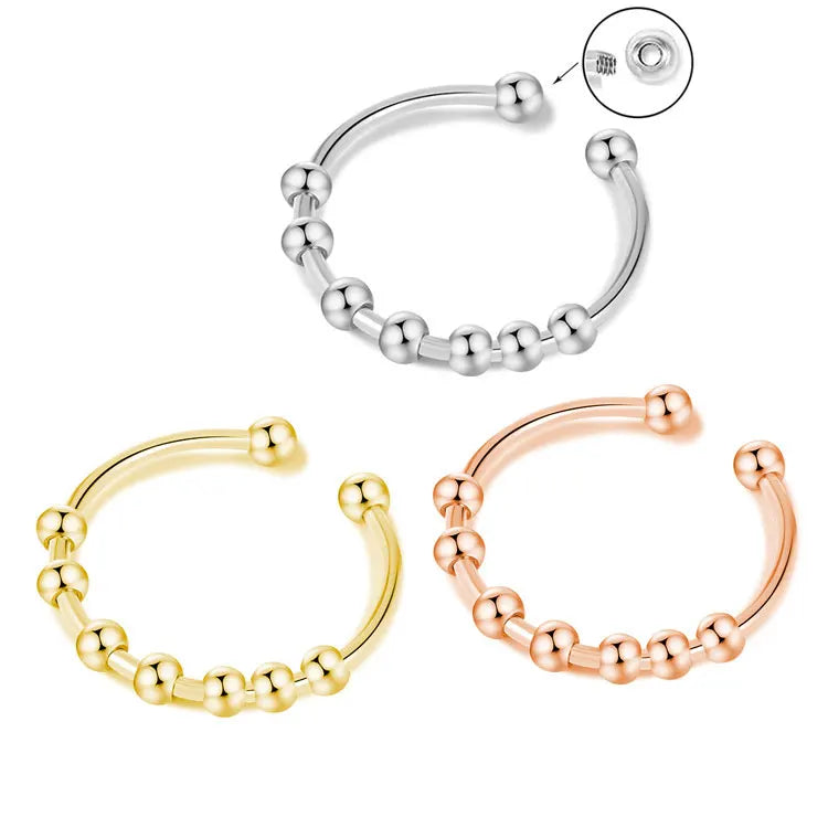 SC Hot Selling DIY Rotating Beads Rings Adjustable Opening Stainless Steel Rings Fashion Spiral Beaded Anxiety Fidget Ring Men