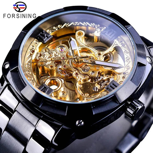 Forsining Top Clock Men's Automatic Mechanical Watch Simple Luxury Transparent Luminous Hands Oval 22mm Dial Relogio Masculi