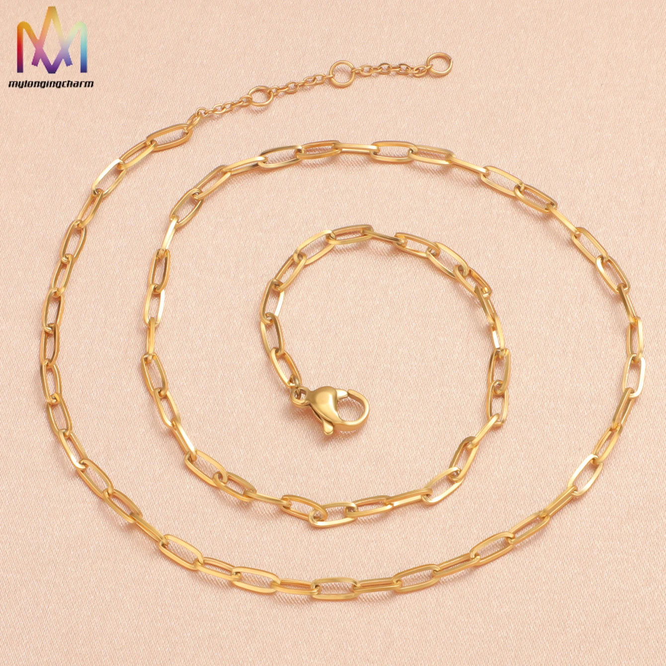 New Arrival Dainty Link Chain Paperclip Necklace 18K Gold Plated Stainless Steel Trendy Style