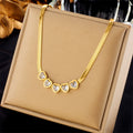 2023 Simple Luxury Zircon 18k Gold Plated Stainless Steel Fashion Heart Bracelet Necklaces Jewelry Set for Women