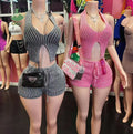 2 Piece Set Summer 2024 Women Clothes Fashion Jogger Tracksuits Set Knit Striped Tops and Shorts Set Casual Womens Clothing