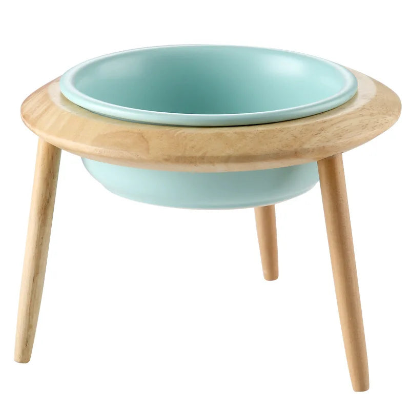 Cat Ceramic Bowls Flying Saucer With Oak Frame Cervical Protection Food Water Bowl Dog Bowl Ceramic