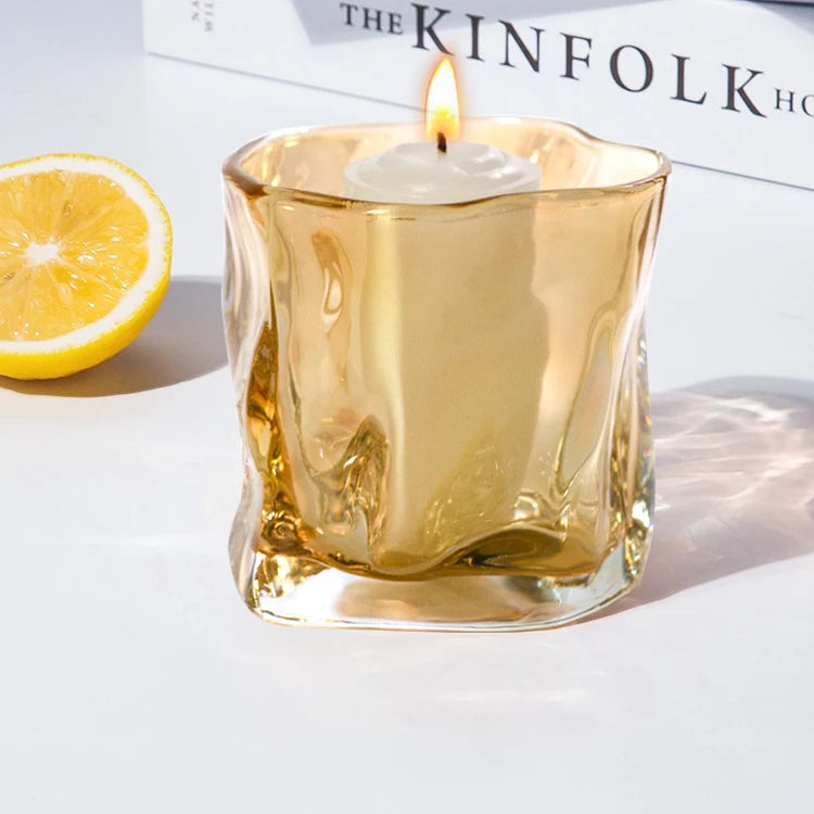 INS Hotsell Gold Candle Holders Home Decor Instock  6.5oz Amber Iridescent Candle Vessel Jar Glass Crystal Candle Holder