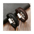 Classic Mens Bracelet Magnetic Clasp Stainless Steel Leather Bracelet for Men Handmade Multilayer Leather Rope Bracelet