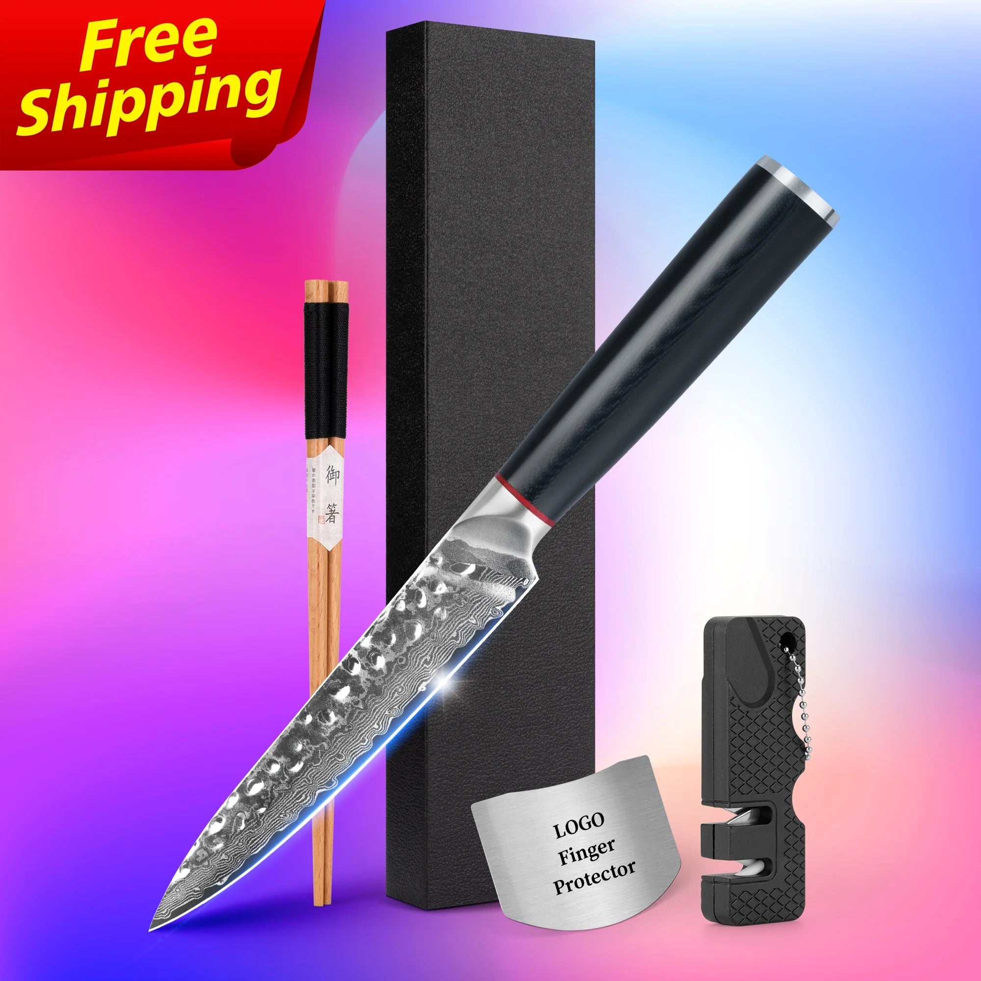 Free Shipping 5 Inch Damascus Steel Steak Knives for Restaurant G10 Handle 67 Layers Vg10 Hammered Pattern Free logo