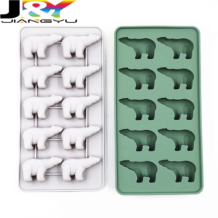10 Cube Silicon Polar bear Shaped Ice Maker Trays with lids homemade Chocolate Candy Molds