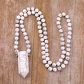White Howlite Mala Necklace Turquoise Prayer Beads  Healing Points Yoga Jewelry Sweater Necklaces