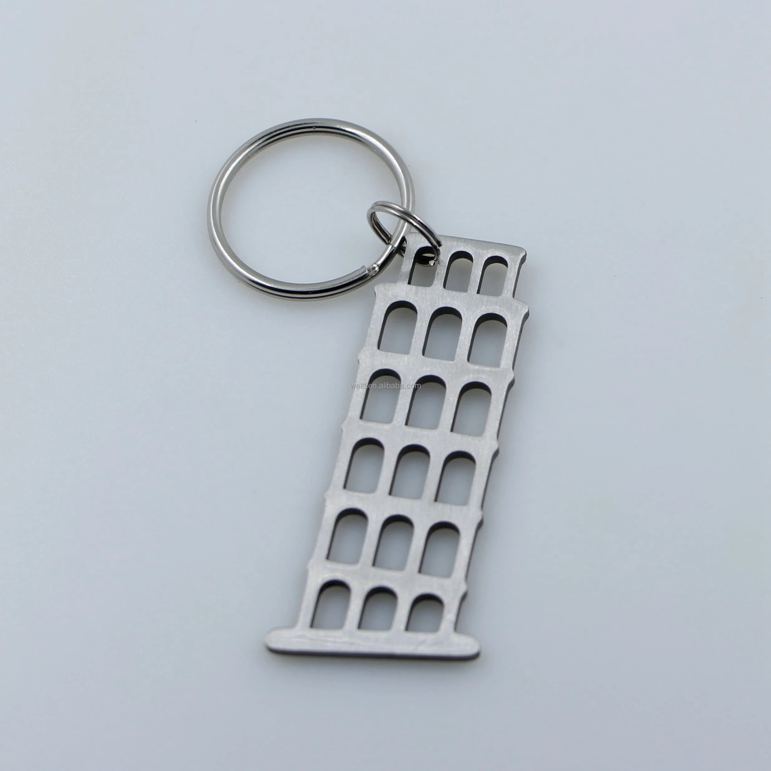 Stainless Steel Leaning Tower of Pisa Keychain - Custom Laser Cut Charm for Souvenirs & Gifts