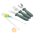 4-Piece Kids Dining Set Stainless Steel Tableware Silicone Handle Practice Chopsticks Spoon Knife for Toddler