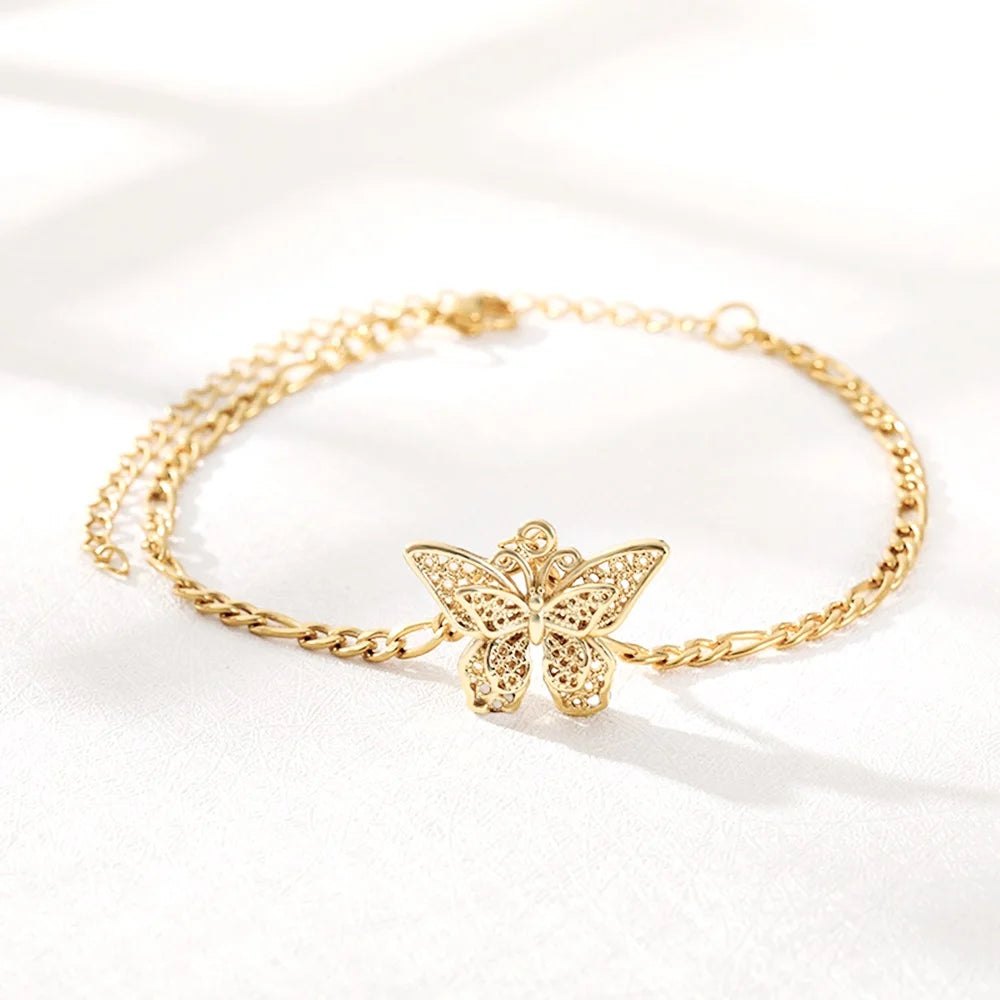 Girls' Stainless Steel butterfly Gold Plated Pendant Charm Bracelets Wholesale Bracelet Jewelry
