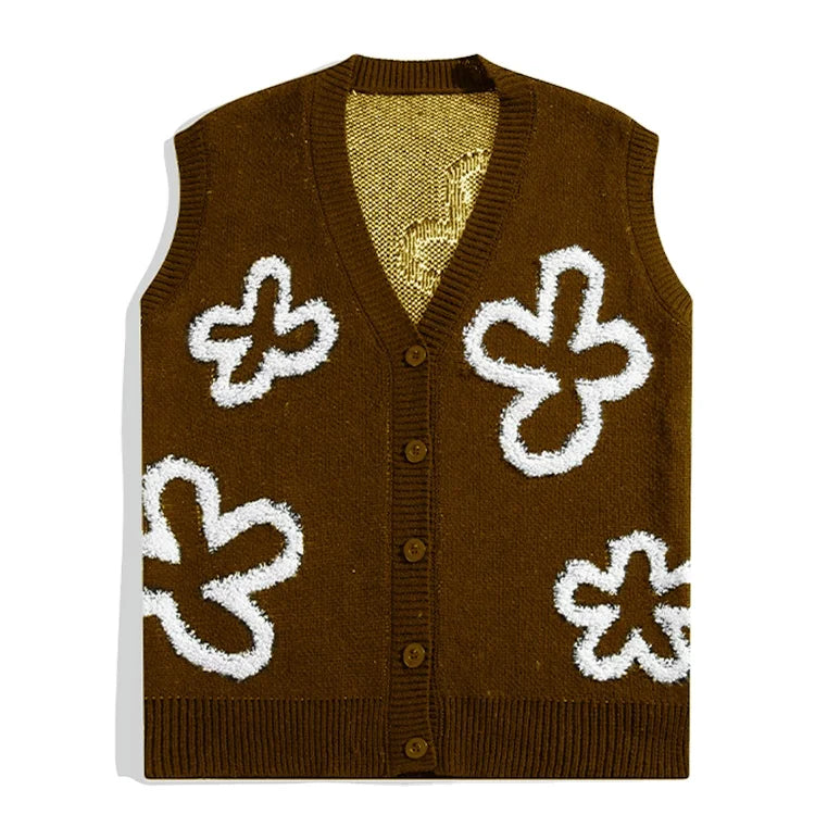 2024 Factory Unisex V-neck Knitting Vest Sweater Sleeveless Custom Jacquard Pattern Loose Vest Spring Fall Pure Cotton Knitwear
