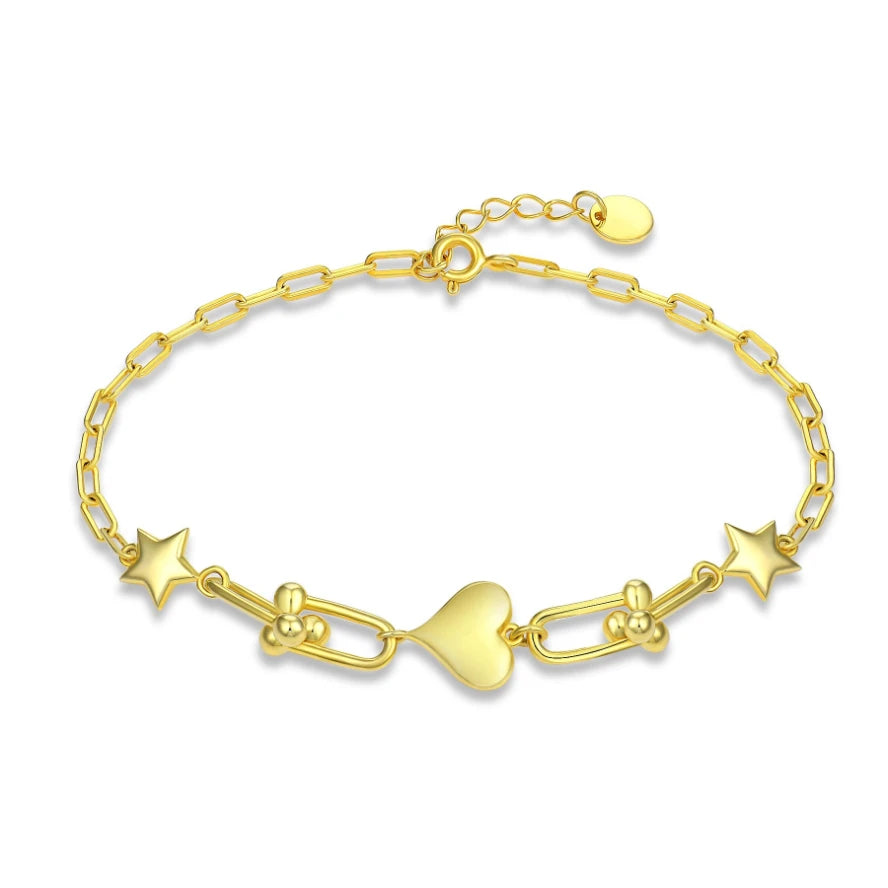 YILUN Stylish Golden Love Star 925 Sterling Silver Bracelet Jewelry for Women
