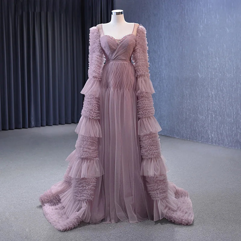Jancember Rsm222125 Temperamental Full Sleeves V-Neck Stylish Lace Evening Party Dress