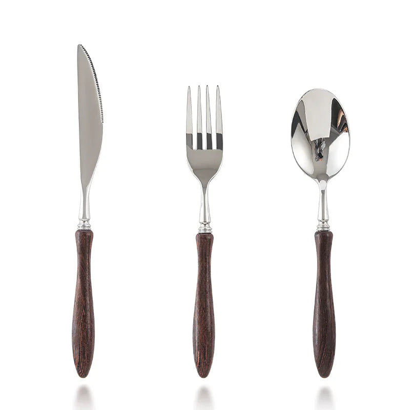 Hot Selling Knife Fork Spoon 304 18/8 Stainless Steel Cutlery Set With Wooden Handle