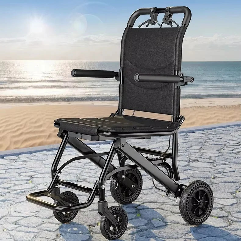 Lightweight Aluminum Alloy Folding Travel Wheelchair for Adults Elderly Compact Carry Bag Handbrake Ultralight Rollator 100KG