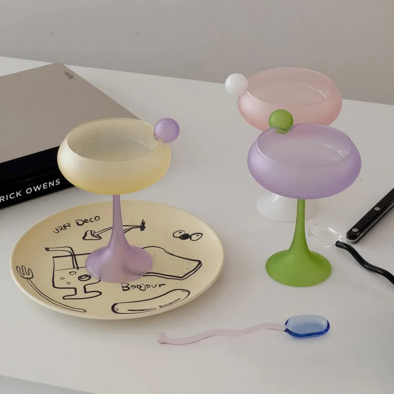 Ins Korea Colored Bubble Cocktail Glass Goblet Handmade champagne Ice Cream Glass Cup