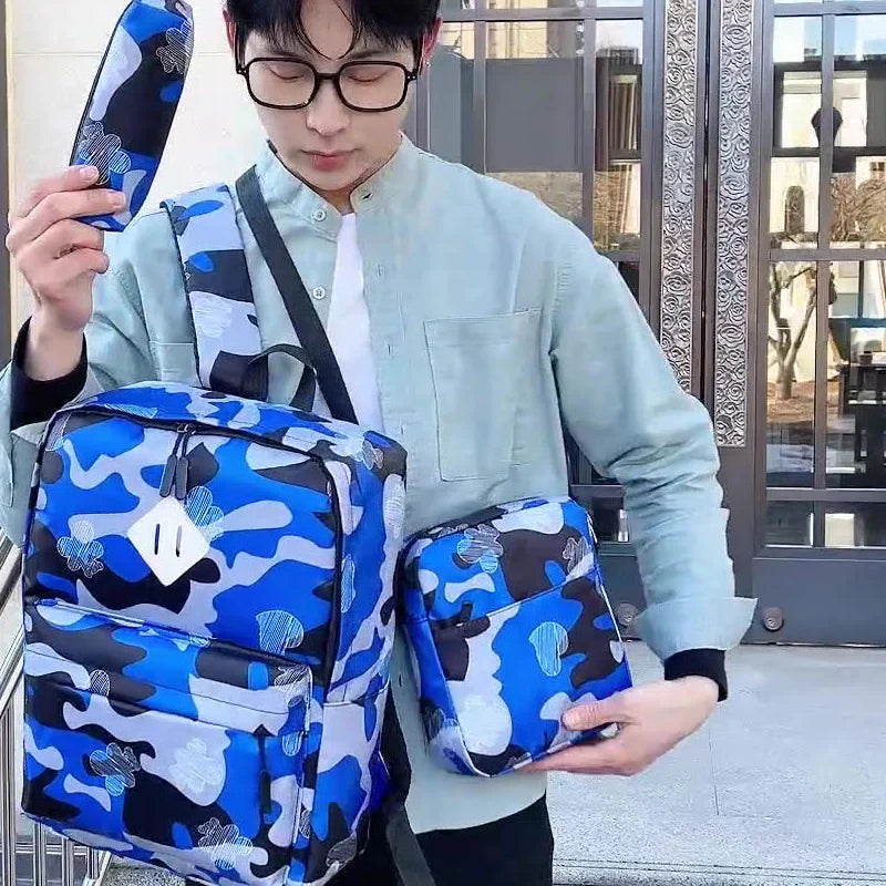 Set 3 School Students Camouflage Backpack Set 3 Waterproof School Bags for Laptop Backpack Set With Shoulder Bag and Pencil Bag