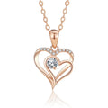 SPJ Wholesale Senior Sense Round Cubic Zirconia Double Heart Pendant for Gift Rose Gold Plated Cubic Zircon Pendant Necklace