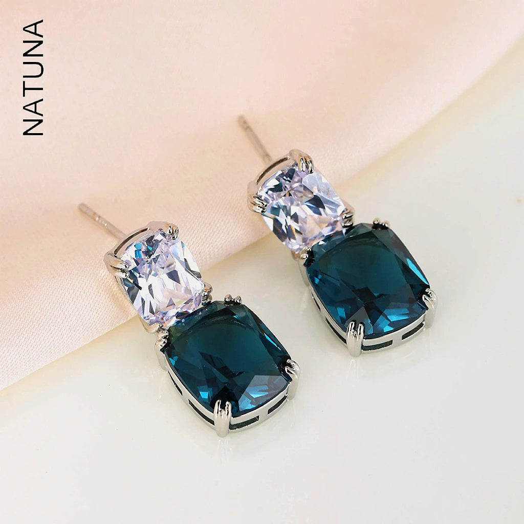 Fashion Sense Blue Saphir Earring Square Diamond Earrings for Women Crystal Desiigner Earrings