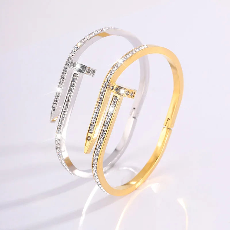 Brand Designer Bracelet Fashion Jewelry Nail Head Bracelet No Fading Stainless Steel Single Row Zircon Bracelet Bangle