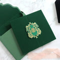 Luxury Gate Fold Suede Velvet Wedding Invitation With Green Acrylic Customized Printing