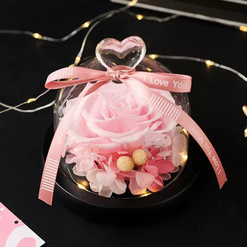 Hot Selling Wholesale Valentine's Day Love Full Creativity Teddy Bear Eternal Flower Surprise Necklace  Ring Gift Box