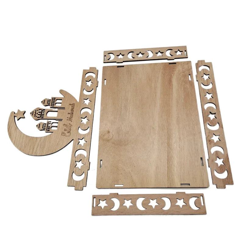 Artistic Islamic Muslim Eid Mubarak Crescent Moon Party Decoration Ramadan Wood Serving Decorations Wooden Dessert Tray
