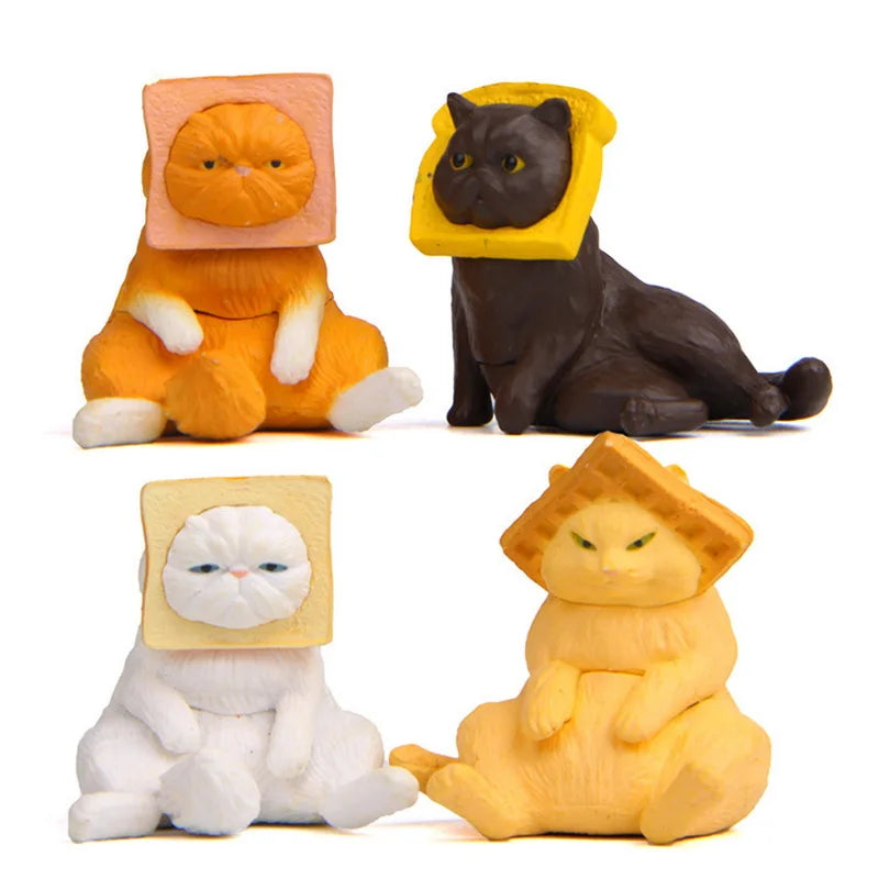 3D Miniature Toast Cat Figurine Home Decoration Car Accessories PVC Kitten Doll