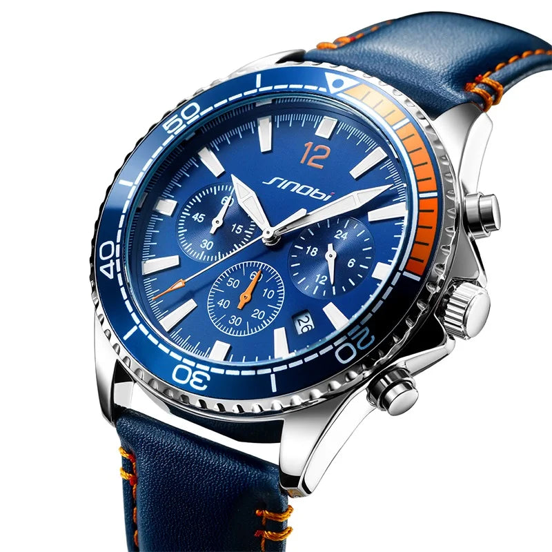 Crafted Elegance Alloy Case Quartz Movement Business Leather Strap Chronograph Waterproof Watches for Men with Luminous Hands