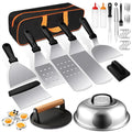 Complete BBQ Grill Set for Men Women Spatulas Scraper Basting Cover and Burger Smasher Flat Top Griddle Accessories Kit