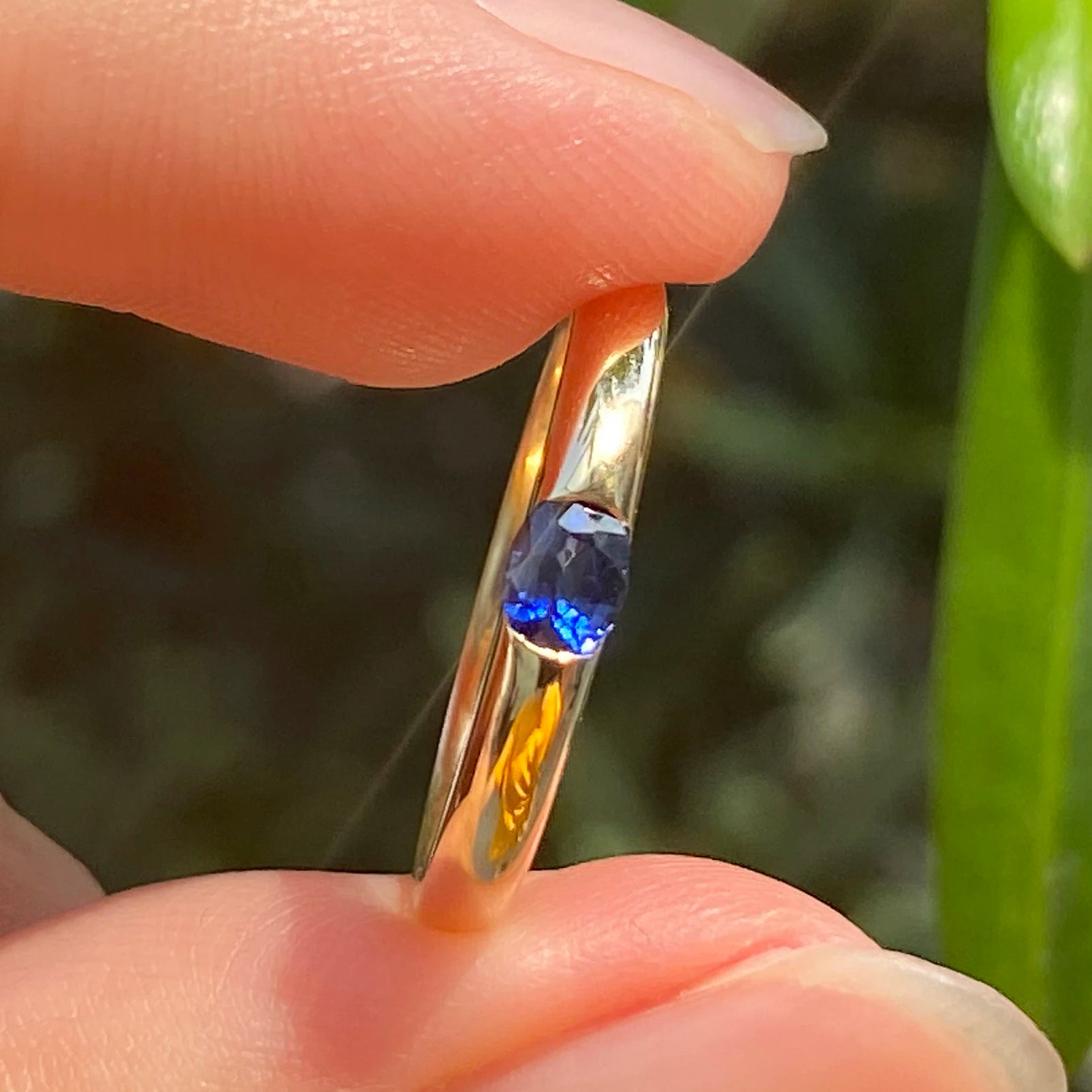 Simple Natural Blue Sapphire Gemstone  Engagement Wedding Rings for Women Fashion Real 18k Gold Ring