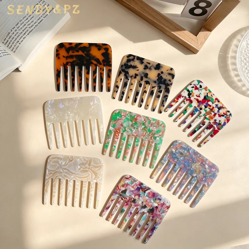 9.7cm*8.5cm European American Fashion Cellulose Acetate Comb Exquisite Anti-static Marble Pattern Wide Teeth Acetate Combs Women