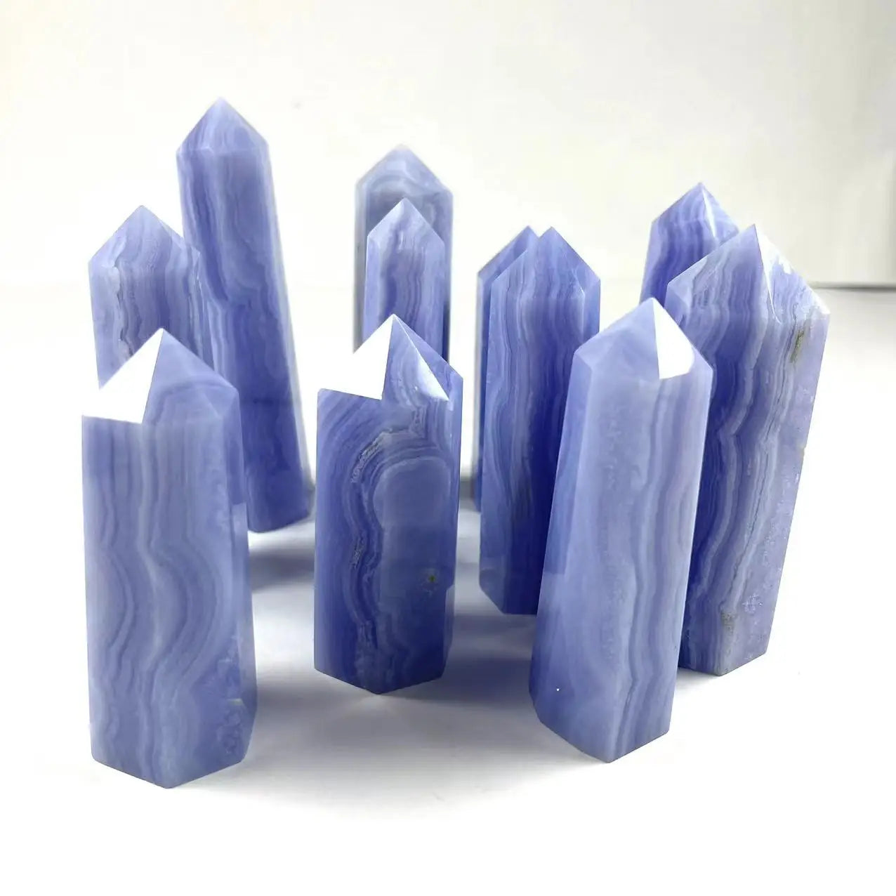 Wholesale High Quality Natural Crystal Healing Quartz Crystal Wand Tower Blue Lace Agate Point for Decoration