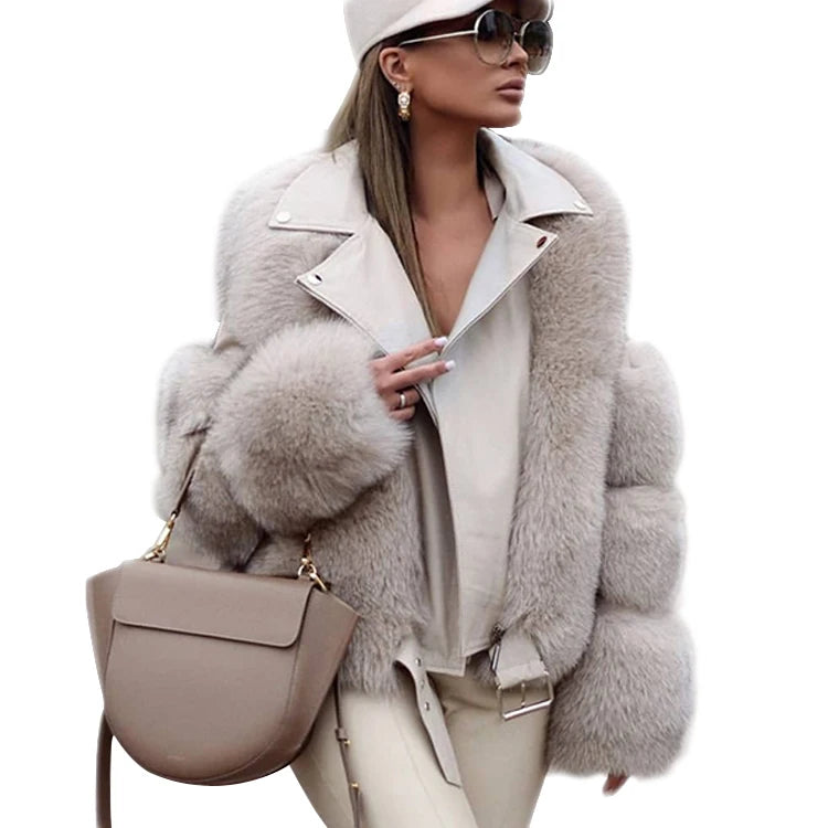 New Arrival Full Pelt Genuine Sheepskin Leather Fur Jacket Real Fox Fur Coat for Women Ladies