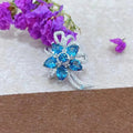 Elegant Rhodium Plated 925 Silver Jewelry Natural London Blue Topaz Flower Brooch for Women  Fine Jewelry Brooches
