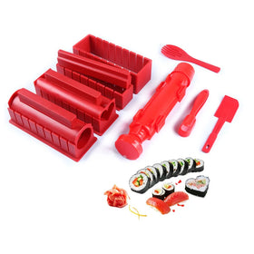 Hot Selling Red ABS Eco-Friendly Sushi Maker Set for Beginners Easy Use Home Kitchen Tools Bamboo Rolling Mat DIY Rice Ball Mold