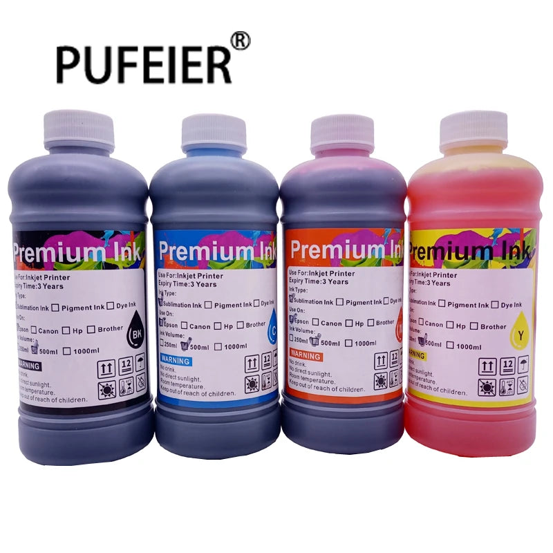 500ML Bottle Refill Sublimation Ink Compatible for Epson 4 Color Inkjet Printer Heat Transfer Bulk Sublimation Ink