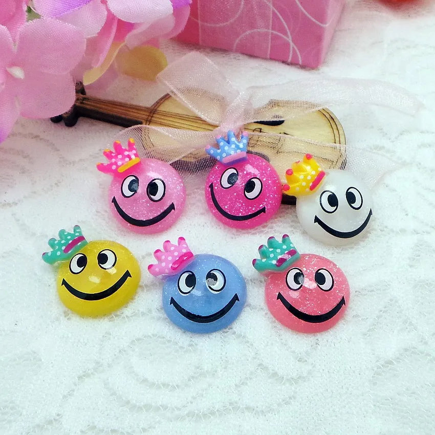 Resin Smile Face Flat Back Resin Charms Cabochons for Slime Handmade DIY Mobile Phone Kids Hair Craft Decor
