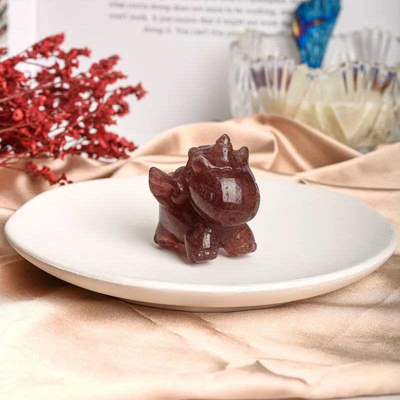 DIY Home Use New Design Polished Crystal Cute Carving Animal Sculpture Strawberry Crystal Unicorn for Decoration Gift