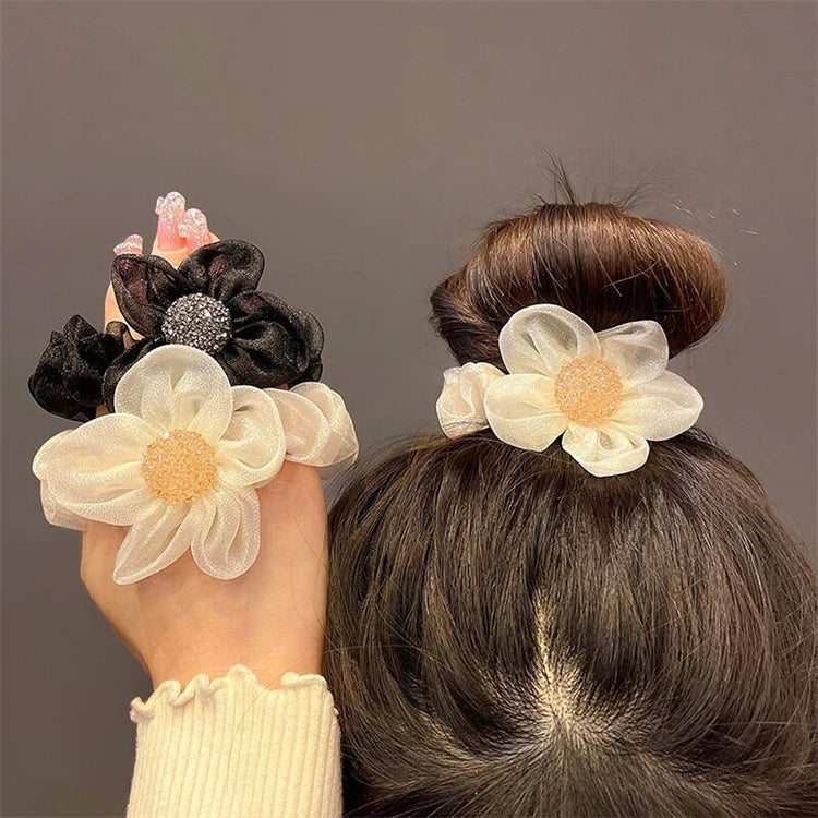Fashion Woman Pearl Hair Ties Flower Hairband Girls Ponytail Holders Rubber Band Hair Accessories