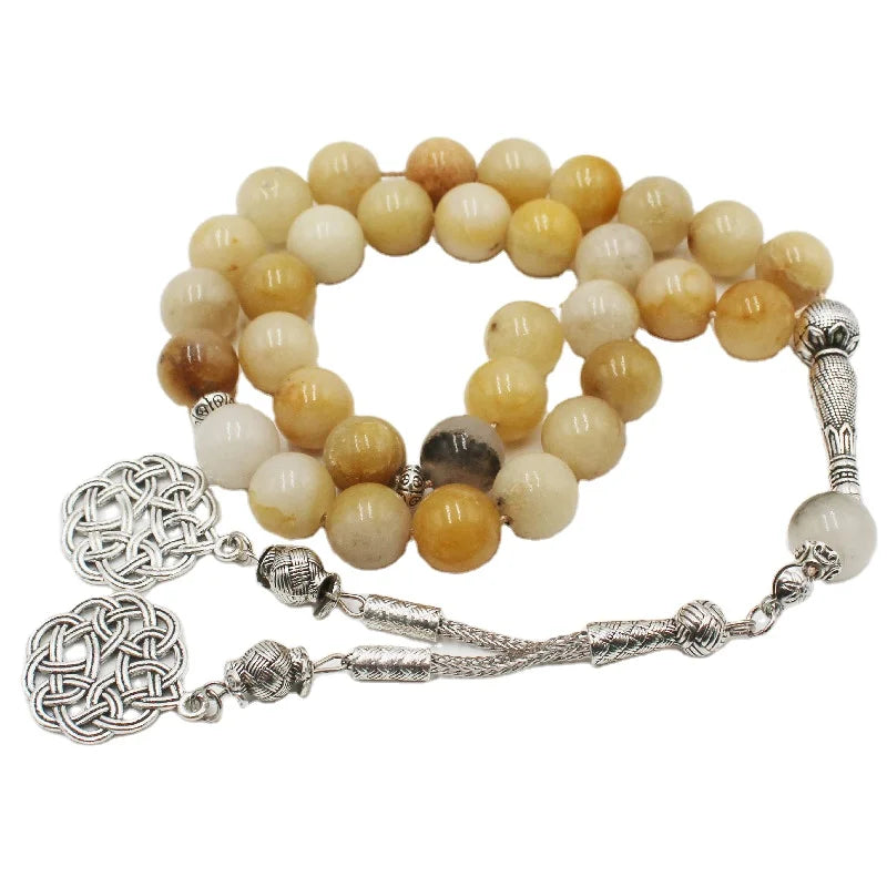 33 Pure Natural 12mm Old Yellow Jade Muslim Beads Bracelet Islamic Chanting Bracelet