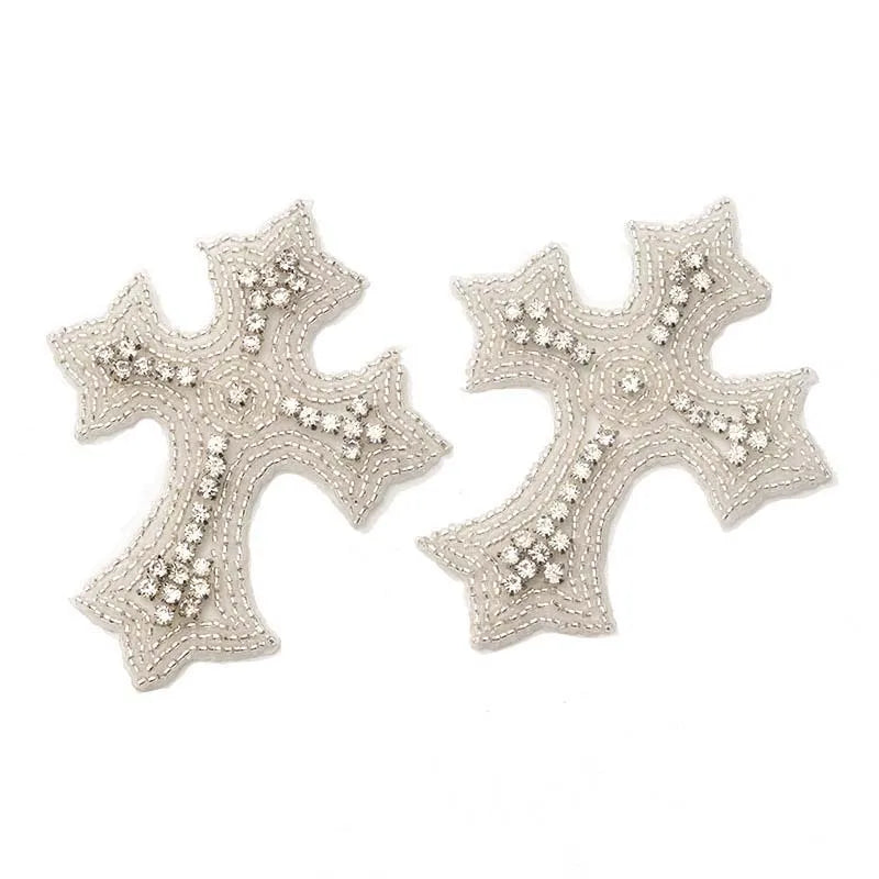 DIY Sock Scarf Applique Bridal Luxury a Rhinestone Applique for Wedding Dress Sash Handmade Iron-on Beaded Cross Applique Patch MegaBDM