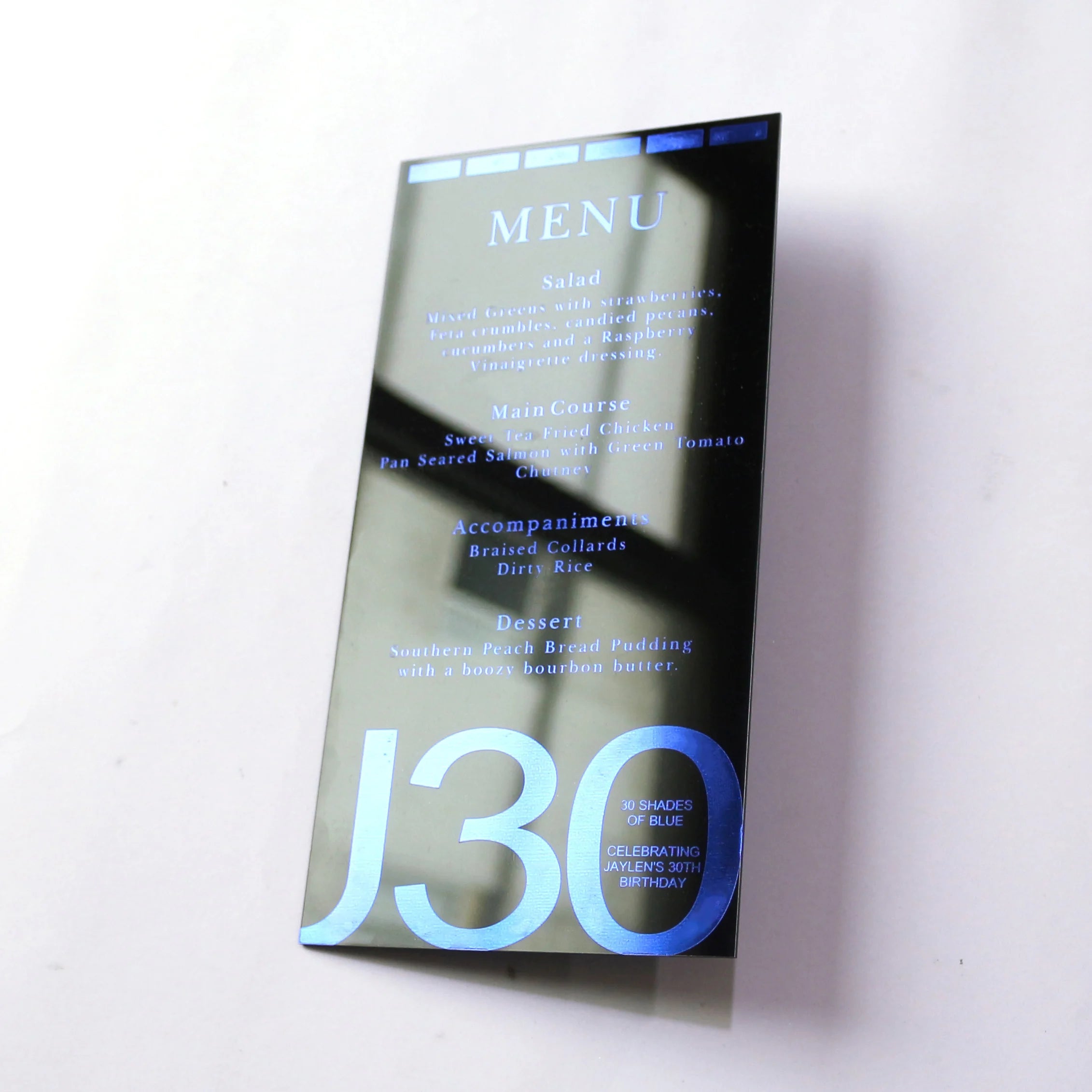 DIY Luxury Restaurant Menus Black Acrylic Blue Foil Sign Food Wedding Dinner Acrylic Menu Cards Styles Include Music Angel Cross