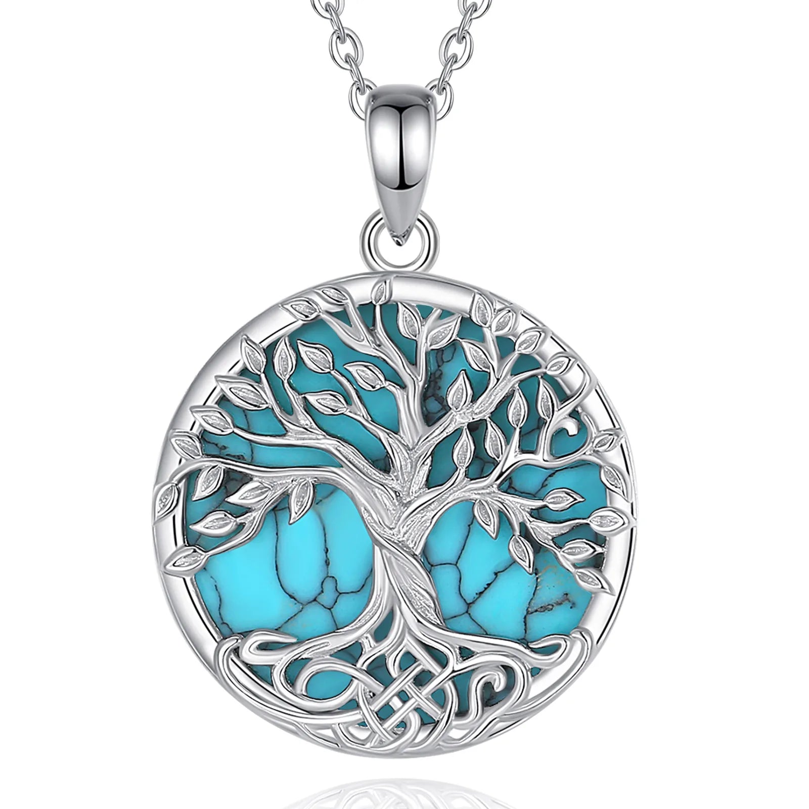 Merryshine 925 Sterling Silver Celtic Tree of Life Family Tree Turquoise Stone Jewelry Pendant Necklace for Women