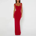 Customizable Brand Casual Dress Elegant Spring Off-Shoulder Low-Neck Design Pure Color Tight Waist-Covering Hip Long Dress