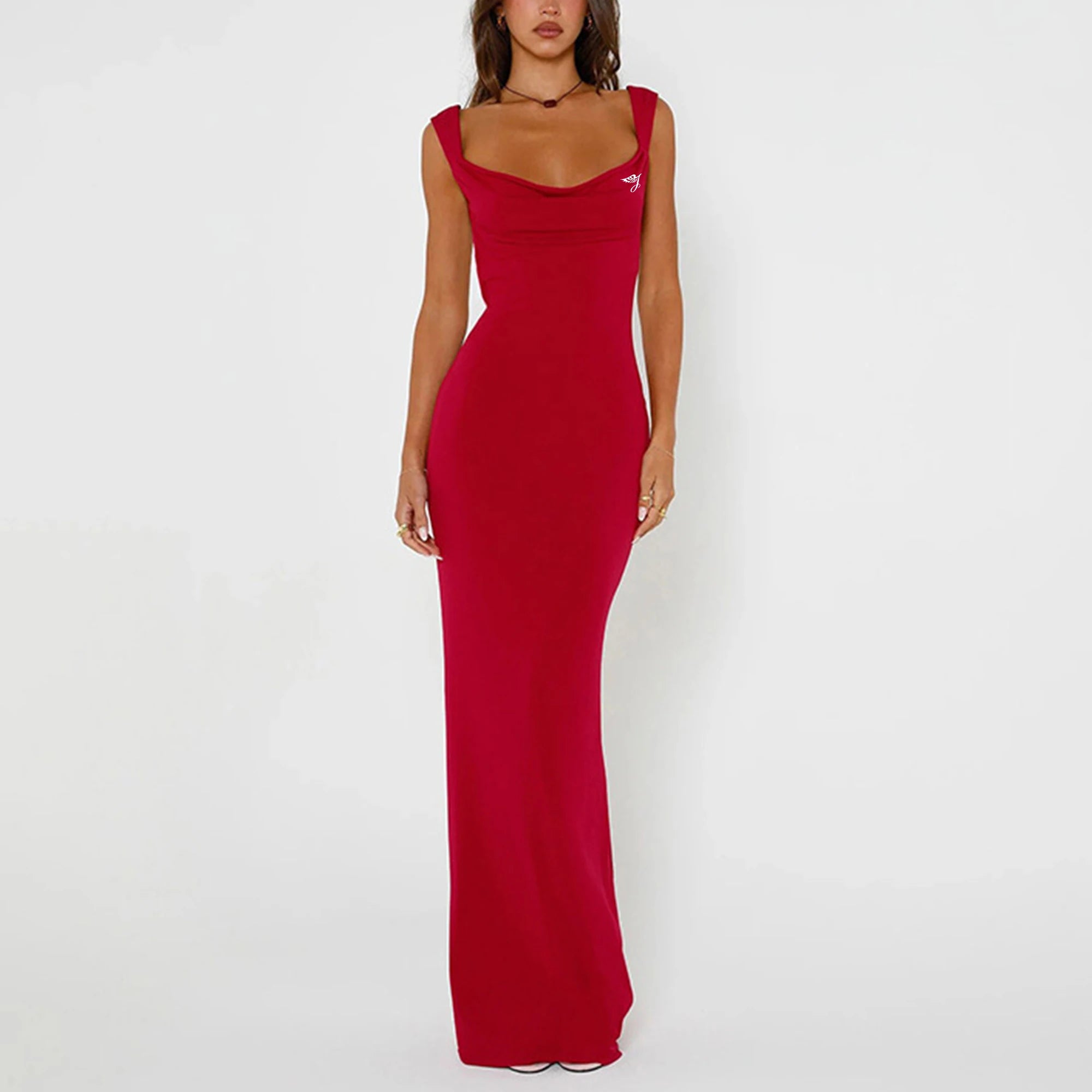 Customizable Brand Casual Dress Elegant Spring Off-Shoulder Low-Neck Design Pure Color Tight Waist-Covering Hip Long Dress